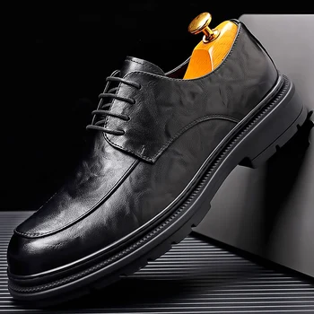 деловая кожаная обувь для мужчин, мужская обувь на толстой подошве, оксфорды на шнуровке, Модельные туфли, Модная обувь, мужская Повседневная обувь, Официальная обувь для мужчин