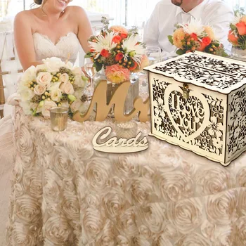 Деревянные коробки для открыток для свадебных подарков с замком, Mr & Mrs Пара, открытки для подписей на конверт с цветочным узором, деревянная коробка для свадебных принадлежностей в деревенском стиле 