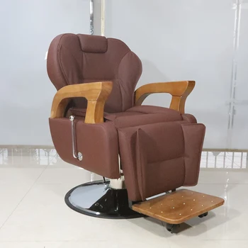Деревянный подлокотник салонного парикмахерского кресла, современный гидравлический насос из коричневой кожи, кресло для укладки волос оптом