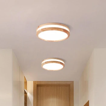 Деревянный светодиодный потолочный светильник для гостиной, потолочный светильник для спальни, современное круглое внутреннее освещение в скандинавском стиле, Приспособление для домашнего декора plafonnier
