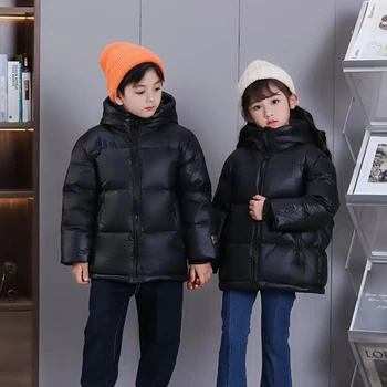 Детская зимняя пуховая куртка для мальчиков и девочек, утепленные теплые пальто в корейском стиле с капюшоном, Детская верхняя одежда из белого утиного пуха