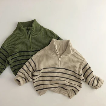 Детская одежда MILANCEL, Классический полосатый свитер для мальчиков, вязаный пуловер на молнии для девочек