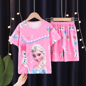 Детский пижамный комплект Disney Frozen Elsa, повседневная одежда с героями мультфильмов для маленьких девочек и мальчиков, детские пижамные комплекты с коротким рукавом
