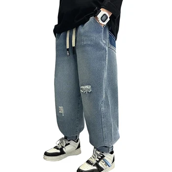 Джинсы для мальчиков с большими дырками, рваные джинсы для мальчиков, джинсы в повседневном стиле, детская одежда на весну-осень 6 8 10 12 14 14