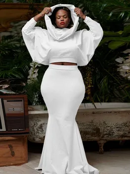 Длинная юбка, 2 предмета, Африканские женские наряды, Нигерийская Африканская одежда, сексуальный Тонкий топ с капюшоном, костюм с юбкой Русалки, Африканские платья, Vitenge