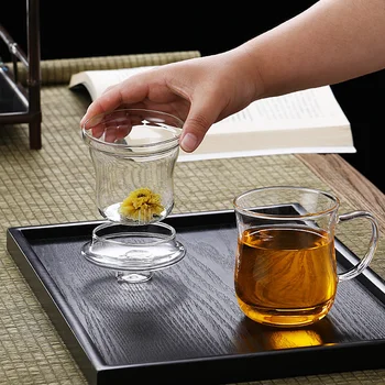 Домашняя стеклянная чайная чашка, утолщенная прозрачная чайная чашка с крышкой, термостойкая чашка из боросиликатного стекла, чашка для цветочного чая, офисная
