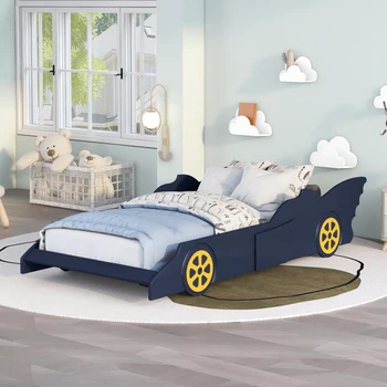 Доступно несколько цветов Кровать-платформа в форме гоночного автомобиля на колесиках-Мебель для спальни Twin Siz