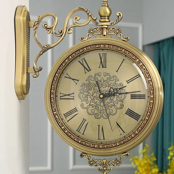 Европейские винтажные настенные часы с двусторонним бесшумным временем, Антикварные ретро-часы Ресторан Reloj Cocina, Роскошное украшение для дома