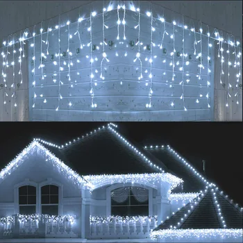 ЕС/США Рождественский Светодиодный Занавес Icicle String Light Украшения для Дома Уличная Праздничная Гирлянда Street The House Decor Droop 0,6-0,8 м