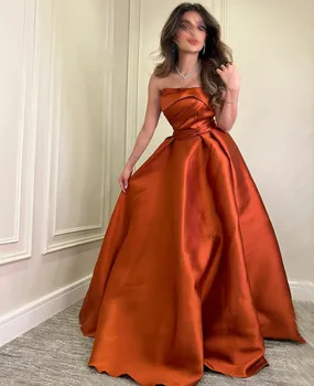 Жемчужное платье Элегантное длинное оранжевое вечернее платье с карманами Трапециевидное плиссированное бальное платье без звезд, женское вечернее платье