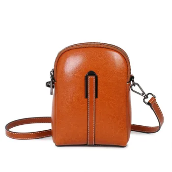 Женская сумка для мобильного телефона из натуральной кожи, сумка-мессенджер на одно плечо, модная универсальная маленькая сумка через плечо из воловьей кожи с масляным воском
