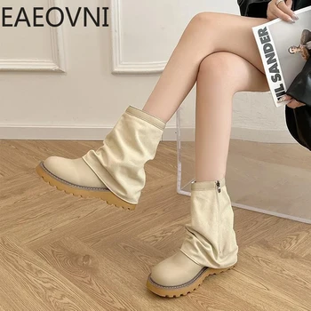 Женские ботильоны на низком каблуке в стиле ретро, модные пинетки-ковбойки в западном стиле с круглым носком, дизайнерская осенне-зимняя обувь