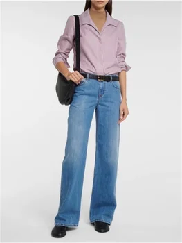 Женские прямые джинсы с высокой талией, Осень 2023, Новые женские Винтажные Универсальные Свободные джинсовые брюки