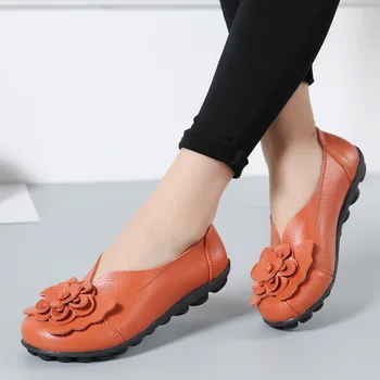 Женские туфли на плоской подошве большого размера однотонные лоферы с мелким вырезом и цветочным узором Удобная обувь для мам с мягкой подошвой Zapatos Planos Mujer