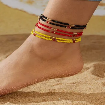 Женский браслет из разноцветных рисовых бусин в богемном стиле, подвеска в виде бабочки, цепочка для песчаного пляжа, браслет на ногу, женские украшения