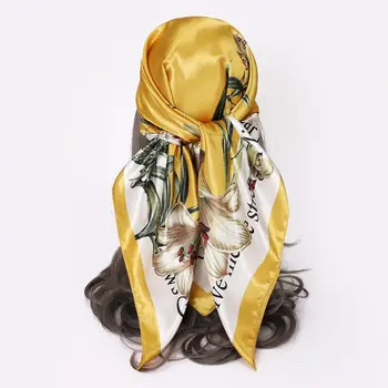 Женский квадратный Шарф для девочек, Модная Цветочная шаль, Палантин, Хиджаб, Платок из искусственного шелка, Повязка на голову, 35 