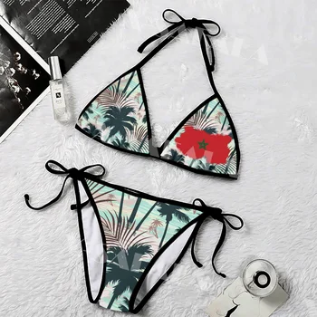 Женский комплект микро-бикини с 3D-принтом в виде флага Марокко в тропическом стиле, летняя пляжная одежда, сексуальные пляжные купальники