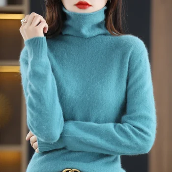 Женский норковый кашемировый свитер с ворсовым воротником, пуловер 2022, осенне-зимние вязаные свитера, свободная базовая рубашка, модные базовые топы
