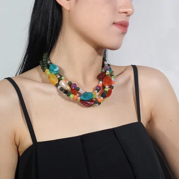 Женское винтажное красочное многослойное ожерелье, модное минималистичное ожерелье в богемном стиле, Пляжная персонализированная цепочка-ошейник