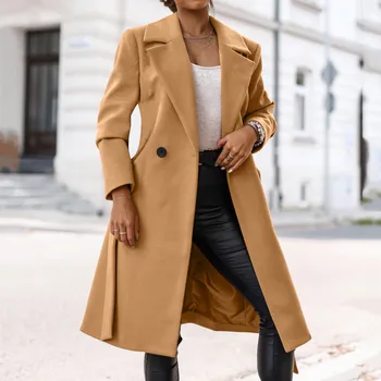 Женское пальто из искусственной шерсти, блузка, тонкое пальто, тренч, Длинная куртка, женский тонкий длинный пояс, Элегантное пальто, верхняя одежда, рабочая одежда