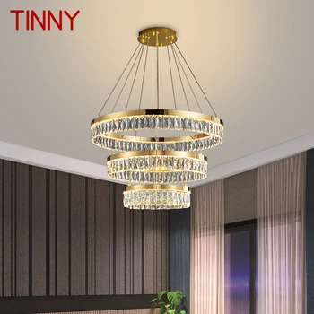 Жестяной современный хрустальный подвесной светильник LED Креативные роскошные круглые кольца, люстра, домашний декор для гостиной, столовой