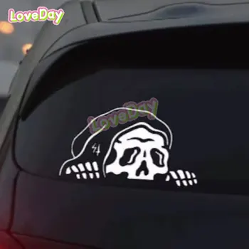 Забавная наклейка на автомобиль, выглядывающий скелет, виниловые наклейки, украшающие лобовое стекло, наклейки на Хэллоуин, Притаившийся призрак Жнеца, Автонаклейки