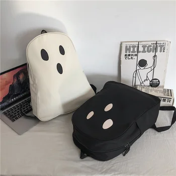 Забавный рюкзак-призрак, Кавайный Черный Белый призрак, нейлоновая школьная сумка большой емкости, мультяшная дорожная сумка Harajuku для мужчин и женщин
