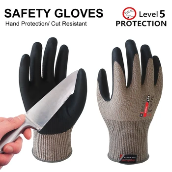 Защитные рабочие перчатки Safety-INXS из нитрила 5-го уровня, устойчивые к порезам Перчатки для кухонного мясника, защитные перчатки 13-го калибра, устойчивые к порезам