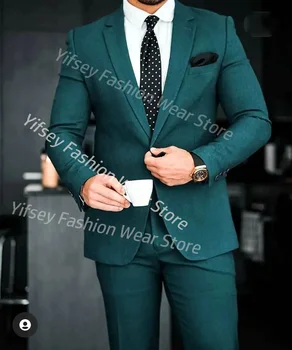 Зеленый Полный комплект мужского костюма Свадебное платье жениха, сшитое на заказ элитными брендами, мужская куртка и брюки Slim Fit, 2 шт., блейзер для выпускного вечера, брюки, наряд