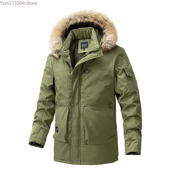 Зимнее пальто с множеством карманов, утепленная ветровка с утеплителем, мужская длинная пуховая куртка с капюшоном, повседневная утепленная куртка