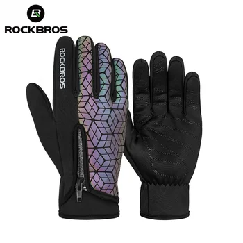 Зимние перчатки Rockbros оптом с сенсорным экраном из теплого флиса Для скалолазания, катания на лыжах, велосипедных перчаток, Ветрозащитных теплых велосипедных перчаток S077-8