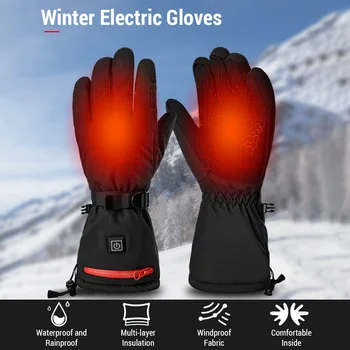 Зимние перчатки с электрическим подогревом, Ветрозащитные Водонепроницаемые Перчатки с подогревом и регулируемой температурой с 3 передачами, согревающие руки, Перчатки для снегохода 2023