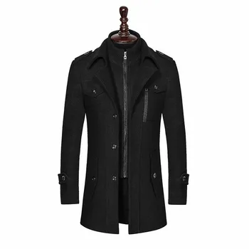 Зимняя мужская шерстяная толстая куртка с двойным воротником, однобортный тренч, мужской размер M-3Xl, Брендовая уличная теплая Мягкая