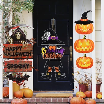 Знаки для украшения входной двери на Хэллоуин, Ужас, смерть, Тыква, Призрак Летучей мыши, подвесные подвески для вечеринки Happy Halloween, Реквизит для домашнего декора