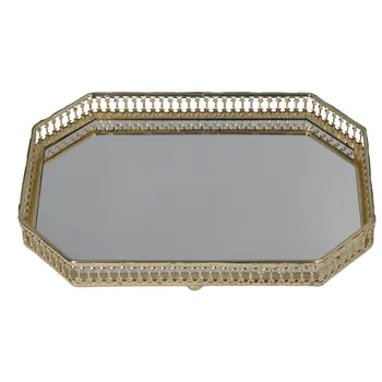Золотой поднос геометрической формы, Боковое металлическое стекло, Большой носимый Декоративный практичный зеркальный поднос в стиле ретро для ванной комнаты
