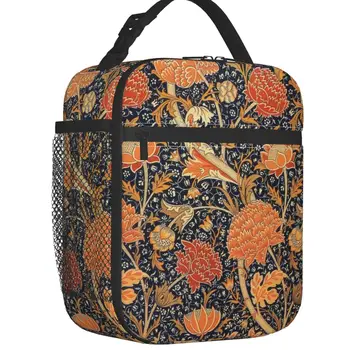 Изготовленный на Заказ William Morris Orange Cray Floral Art Lunch Bag Женский Теплый Охладитель Изолированный Ланч-Бокс для Студенческой Школы