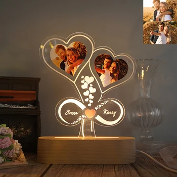 Изготовленный на заказ ночник с выгравированной 3D лампой с фотографией Подарок для нее Подарок на помолвку Пара Персонализированный Подарок на годовщину Спальня
