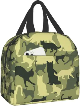 Изолированная сумка для ланча многоразовый кулер Thermal Cat камуфляжная военная зеленая сумка-тоут с передним карманом для путешествий работы пикника