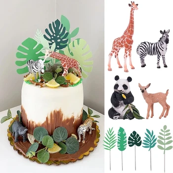Имитация декора торта с животными, Жираф, Панда, Зебра, сафари в джунглях, топперы для торта, украшение для вечеринки в честь 1-го дня рождения детей