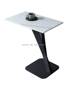 Итальянский минималистский угловой стол из каменной плиты, современный минималистичный диван в гостиной, приставной столик из кованого железа, маленькая квадратная настольная лампа