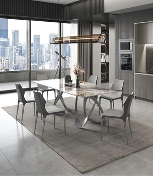 Итальянский Прямоугольный обеденный стол для семьи на 6 человек, мебель для дома, Мраморная Нежная текстура, Минималистичный Серый Дизайнерский Кухонный стол