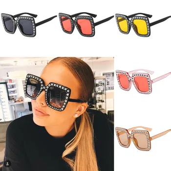 Квадратные солнцезащитные очки в оправе из большого горного хрусталя, женские очки с бриллиантами, модные солнцезащитные очки UV400 оттенков для женщин