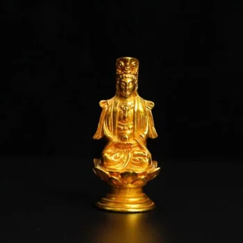 Китайская бронзовая позолоченная статуэтка династии Гуаньинь с маркировкой 3,4 дюйма