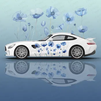 Китайская художественная синяя цветочная печать 2шт Автомобильная наклейка для универсальной большой автомобильной наклейки Автомобильная наклейка для украшения универсальной автомобильной наклейки
