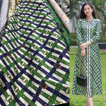 Классическая модная сине-зеленая цепочка, высококачественная тяжеловесная шелковая ткань шелковицы тутового цвета, высококачественные ткани для платья с рисунком в елочку