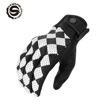 Классические мотоциклетные перчатки из коровьей кожи в стиле ретро, черно-белые решетчатые перчатки, Мотоциклетные локомотивные перчатки, перчатки Motorcoss с сенсорным экраном