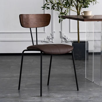 Кожаные Металлические обеденные стулья Скандинавский Современный минималистичный Дизайнерский обеденный стул для гостиной Уникальная Библиотечная мебель Sillas De Comedor