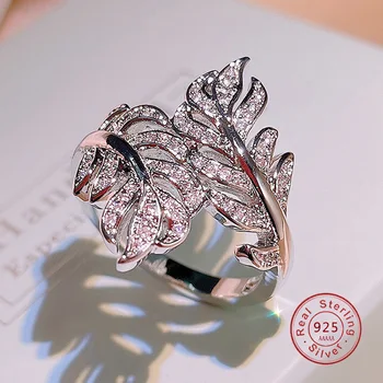 Кольца из серебра 925 пробы для женщин, принцесса, предлагающая брак, кольцо с кубическим цирконием и пером, Романтическая свадебная бижутерия для новобрачных
