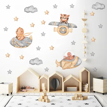 Комбинация мультяшных животных fly a plane Cloud star star детская комната украшение дома наклейки на стены самоклеящиеся декор комнаты