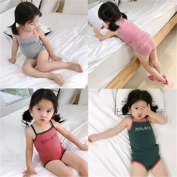 комплект для маленьких девочек, майка с буквами и шорты, летний пижамный комплект для малышей, пижамы, домашняя одежда, пижамы на подтяжках в корейском стиле 3-8 лет